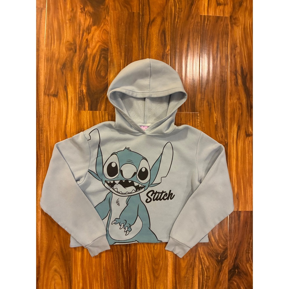 Disney Stitch Light Blue Cropped Hoodie Girls Medium 7/9 Jerry Leigh JJ5054